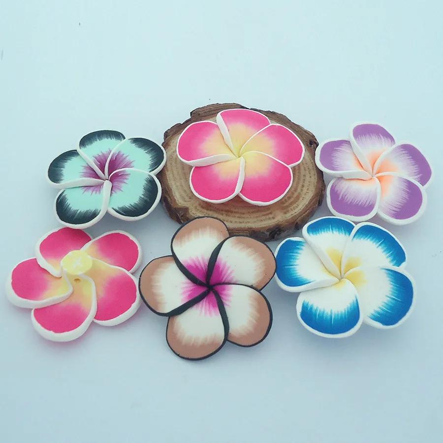 10pcs/lot 40mm Big Polymer Clay Plumeria Frangipani Rubra Flowers Accessories For Hawaii Necklace Hair Jewelry Making Material