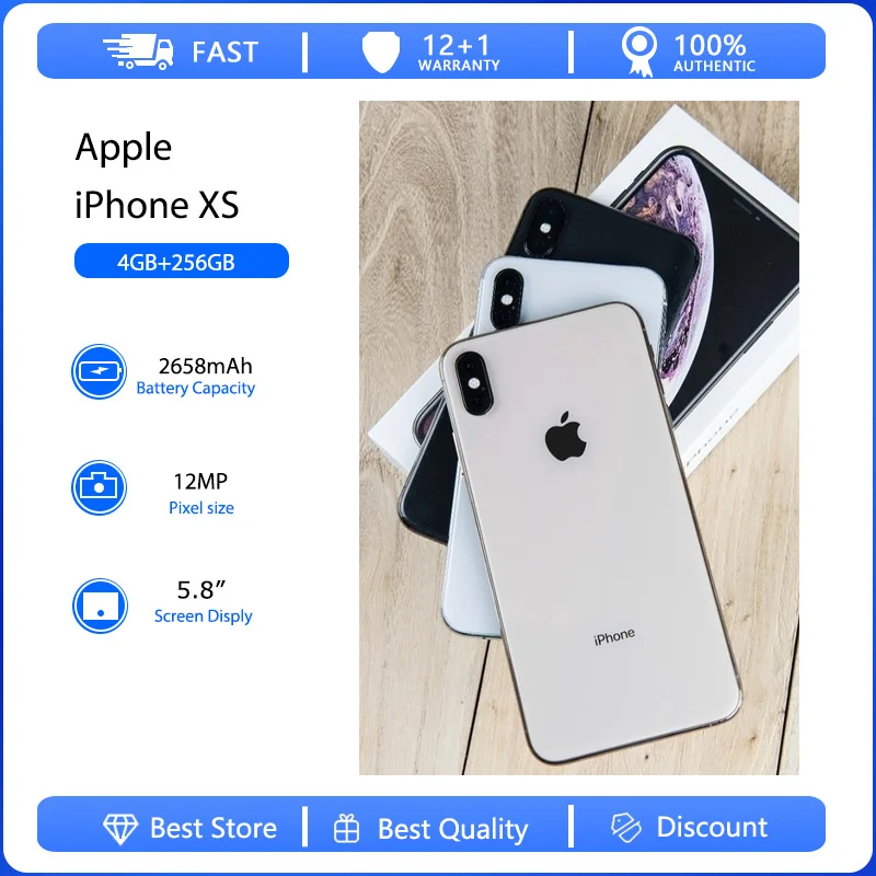 Смартфон Apple iPhone XS, 4G, Face ID, оригинал, б/у, разблокированный, 5,8 дюйма, 64/256 Гб ПЗУ, шестиядерный, IOS, камера 12 МП