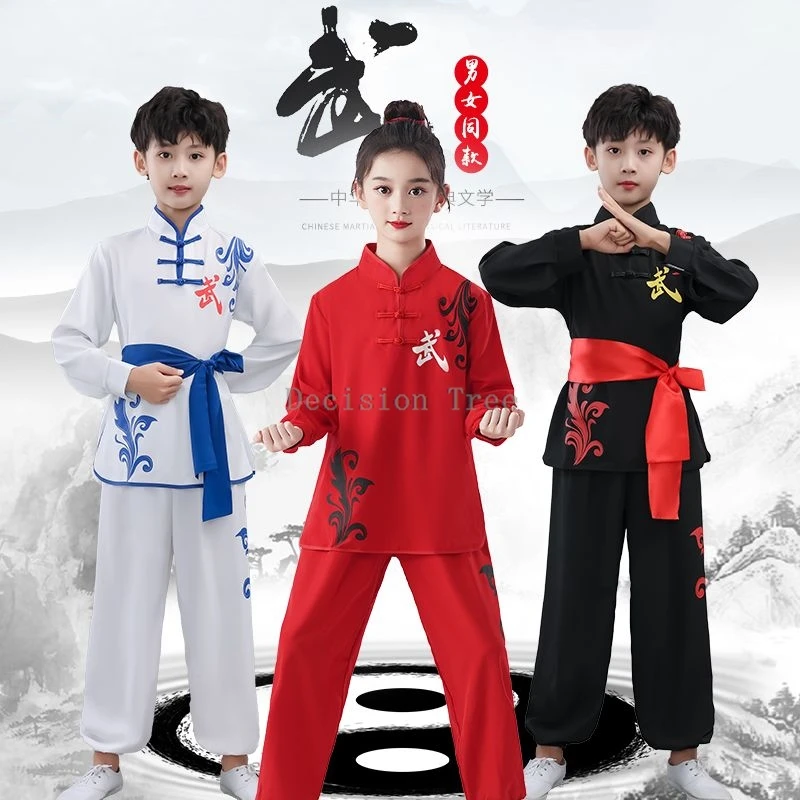2025 kinderen chinese stijl vechtsport pak elastische katoenen trainingspak set lange mouwen tai chi kung fu kostuum jongens meisjes