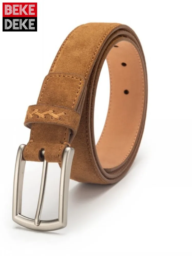 

Мужской ремень из натуральной замши, однотонный, с пряжкой, ручной работы, из натуральной кожи, для брюк, мужской пояс