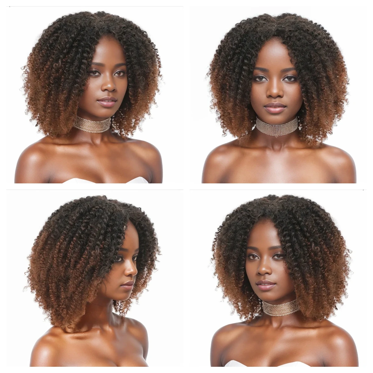 WIGERA-peluca rizada Afro para mujeres negras, pelo medio degradado marrón oscuro claro, sintético, sin pegamento