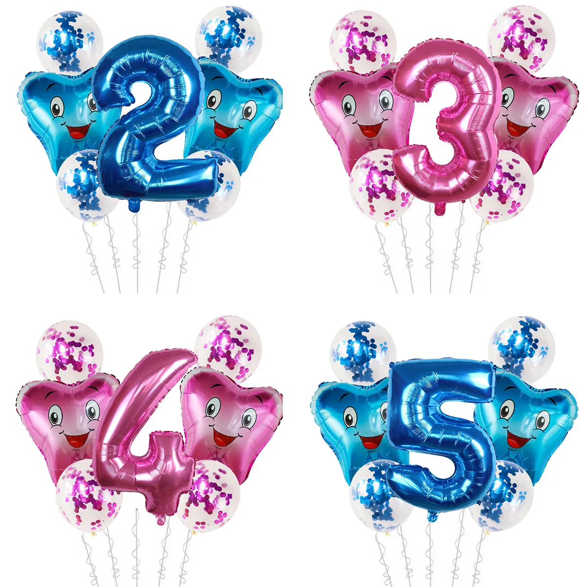 

7pcs Large Tooth Foil Air Balloons Kids Lovely Inflatable Pink Blue Globos Happy Birthday Party Decorations Baby Shower Boy Girl