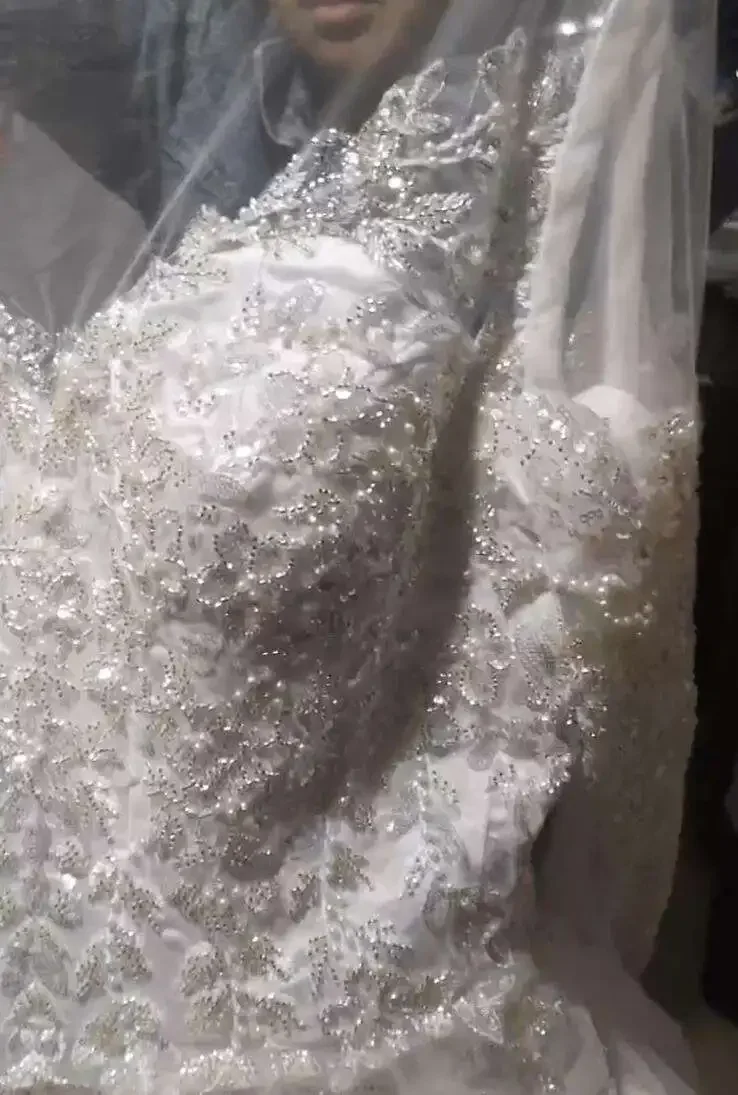 Vestido De novia personalizado con cuello redondo, cuentas brillantes y lentejuelas, Vestido De novia De talla grande, Vestido De novia africano hinchado