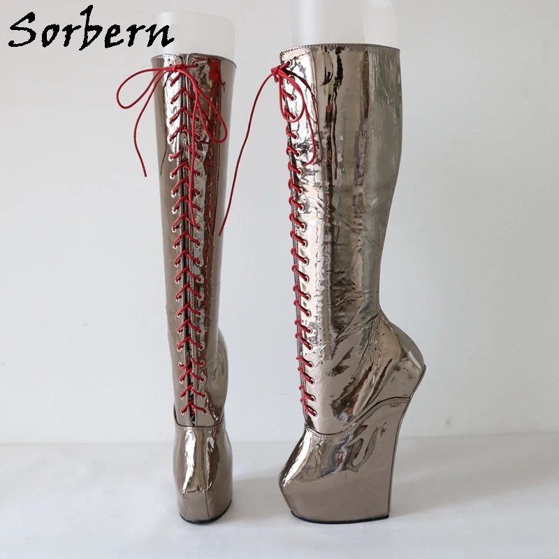 Sorbern Grey Heavy Hoof Heelless Boots Knee High Thick Platform Custom Wide Fit Heels Sexy Fetish Boots Unisex Role Play Boots
