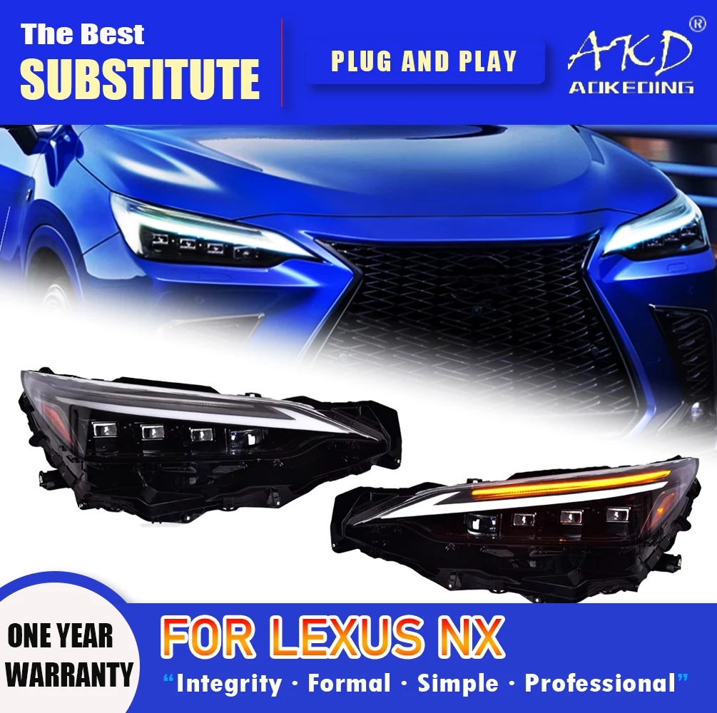 

AKD Head Lamp for Lexus NX NX260 LED Headlight 2022-2023 Headlights NX350H DRL Turn Signal High Beam Angel Eye Projector Lens