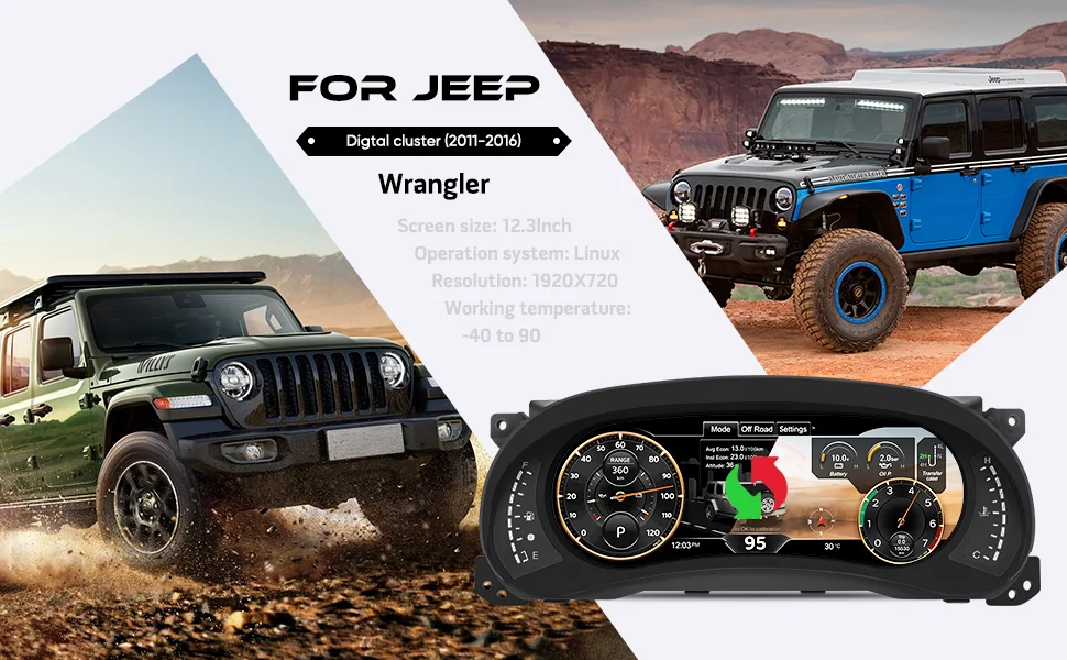 12.3inch Lcd DigitaCluster For Jeep Wrangler Jk 2011-2018 Instrument Speedometer Dashboard Display Screen Anti-glare Treatment