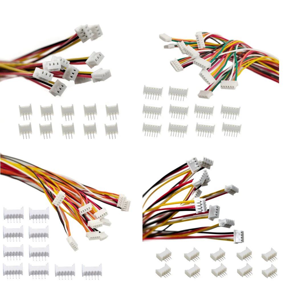 10 Sets JST 1.25mm Pitch Wire Connector Kit, Male/Female Plug & Socket Cable (2-10 Pin) with 28AWG Wire (10/20/30cm)