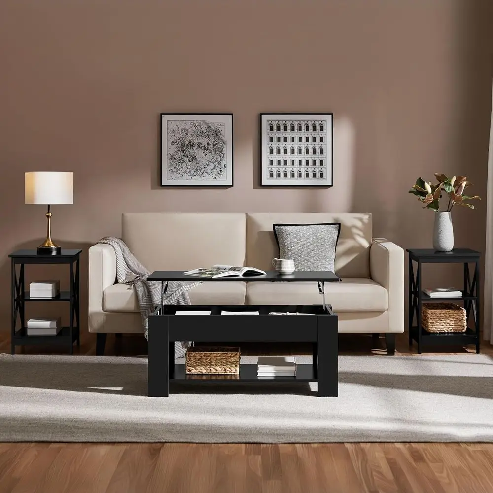 ern Living Room 3 Pieces Table Sets, Lit Top Coee Table and End Table Sets or Home and Oice, Easy Assembly Accent urniture with