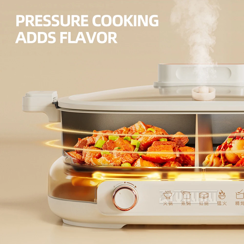   7L سبليت الكهربائية إناء/ قدر طباخ متعدد الوظائف وعاء الطبخ التحكم في درجة الحرارة المنزلية مقلاة كهربائية