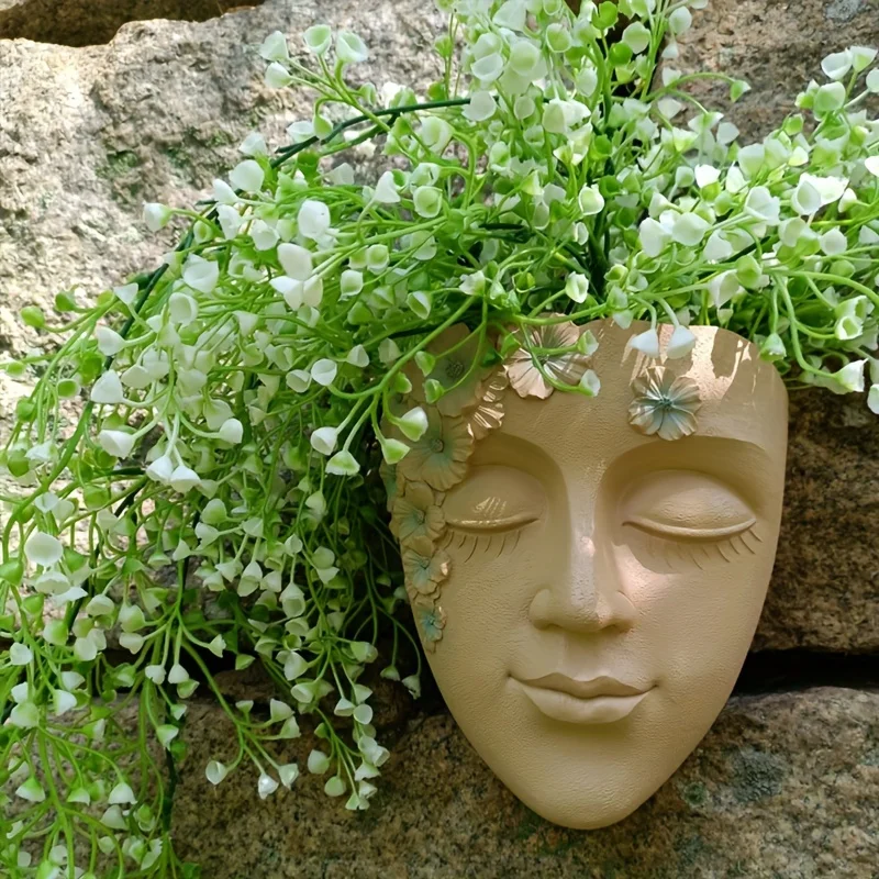 Picture 4: Creative Wall Mounted Facial Flower Pot Rainproof Wall Mounted Resin Succulent Flower Pot Statue Garden Decoration