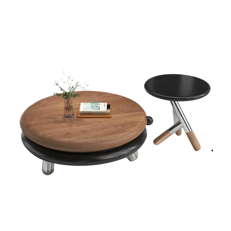 Italian minimalist rotating round coffee table combination living room home creative storage tea table
