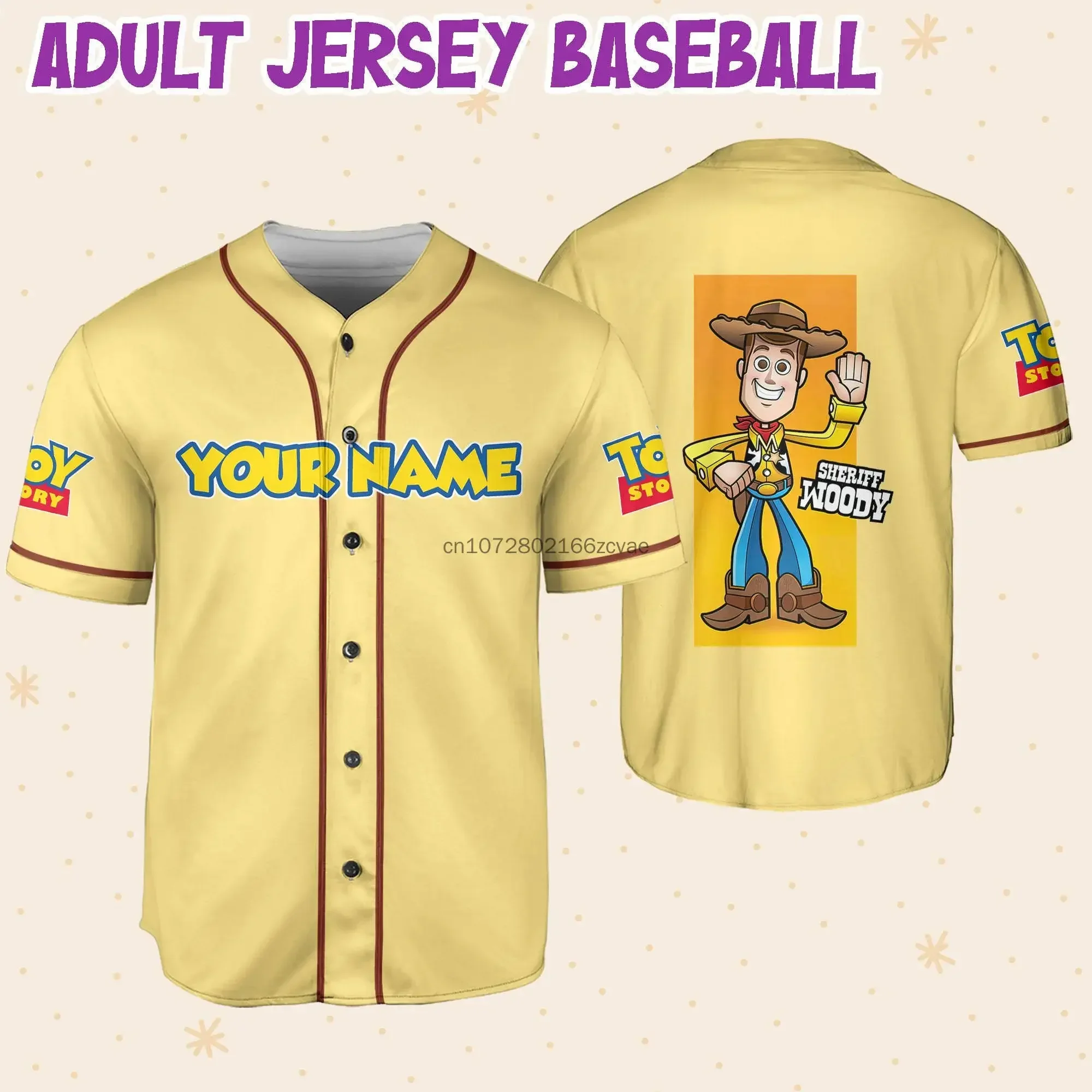 Disney Toy Story Woody Baseball Jersey Streetwear Fashion Summer Men\'s And Women\'s Free Customized Short Sleeve Baseball shirt