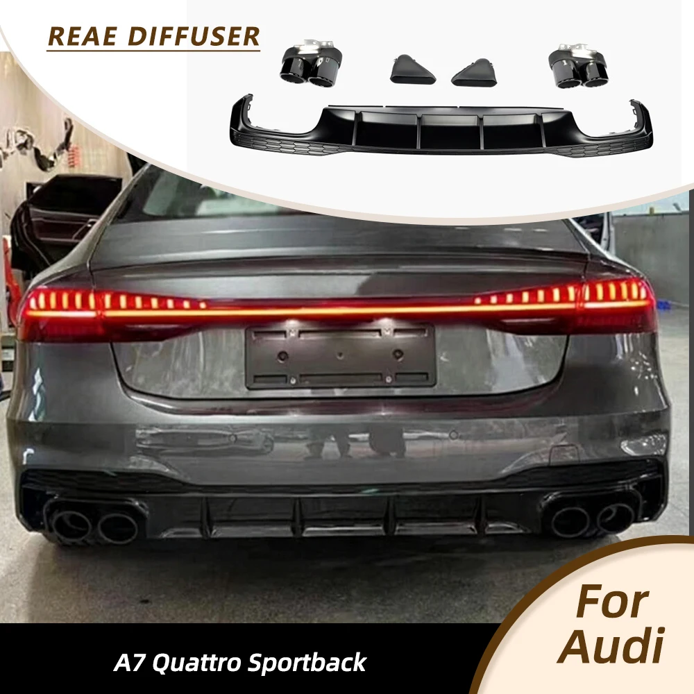 PP Car Rear Body Kits Rear Bumper Diffuser Lip For Audi A7 Sline Quattro Sportback 4 Door 2019 2020 Non S7 with Exhaust Tips