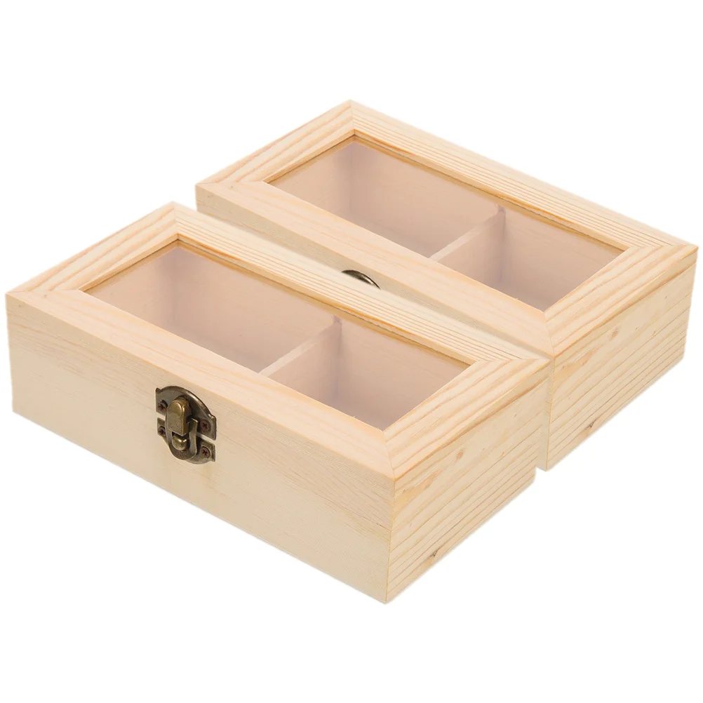 

2pcs Wooden Jewelry Box Vintage Storage Case Transparent Lid Large Capacity Organizer Trinket Box For Women Retro Jewelry