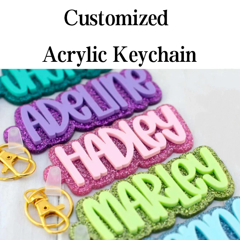 Custom Glitter Acrylic Name Keychain 3D Raised Bold Letter Personalized Name Keyring Sparkle Backpack Bag Nameplate Gift