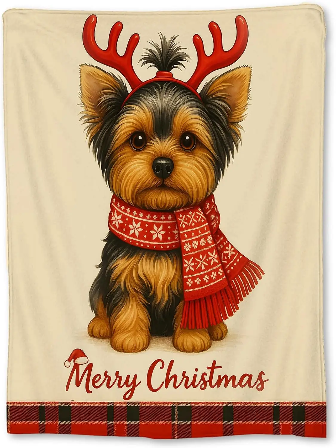 Christmas Yorkshire Terrier Blanket – Cute Yorkie in Red Scarf for Cozy Holiday Decor & Dog Lover Gifts