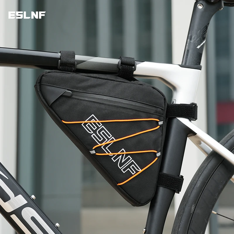 ESLNF Road Bike Triangle Bag MTB Nylon Waterproof Bike Bag Durable With Side Net Highlight The Reflective Rope Bike Bag