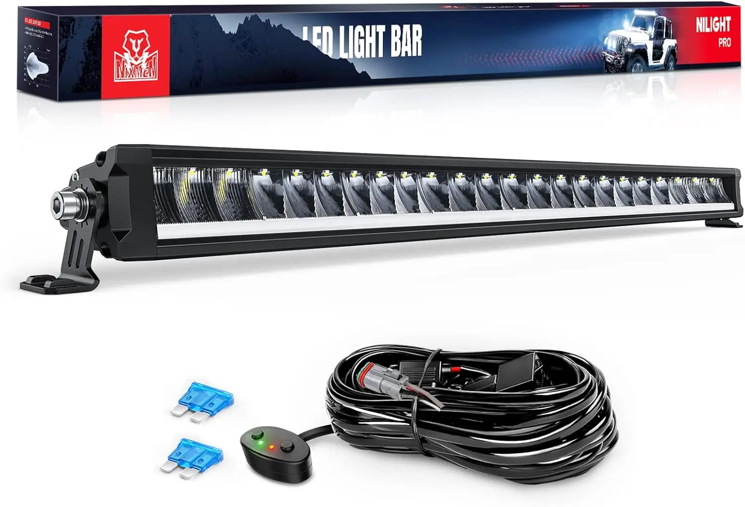 Single Row LED Light Bar 165W 17675LM Anti-Glare Flood Spot Combo DRL Offroad Slim Light Bar IP68 w/ 14AWG DT Wiring Kit for Pic