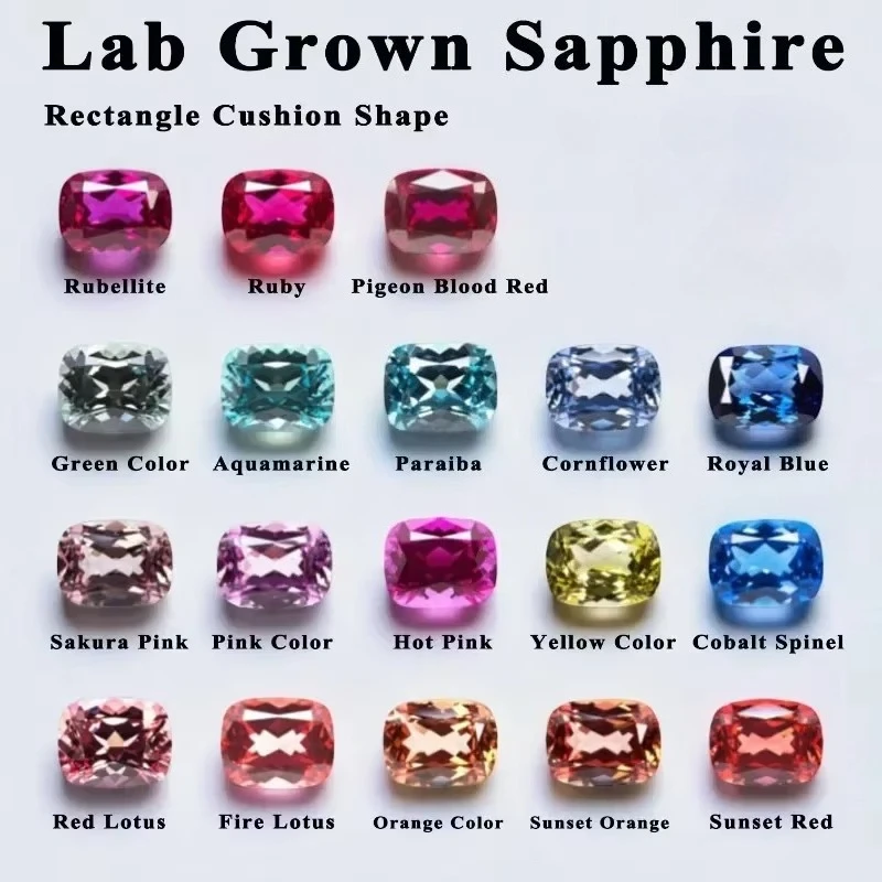 Lab Grown Sapphire Rectangle Cushion Shape High-quality DIY Charms Jewelry Making Main Materials Selectable Certificate