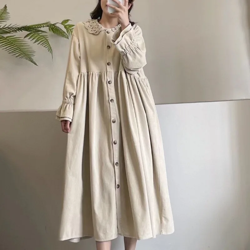 Vestido de boneca de lapela de camada dupla retrô literária japonesa floresta doce vestido de veludo para mulheres