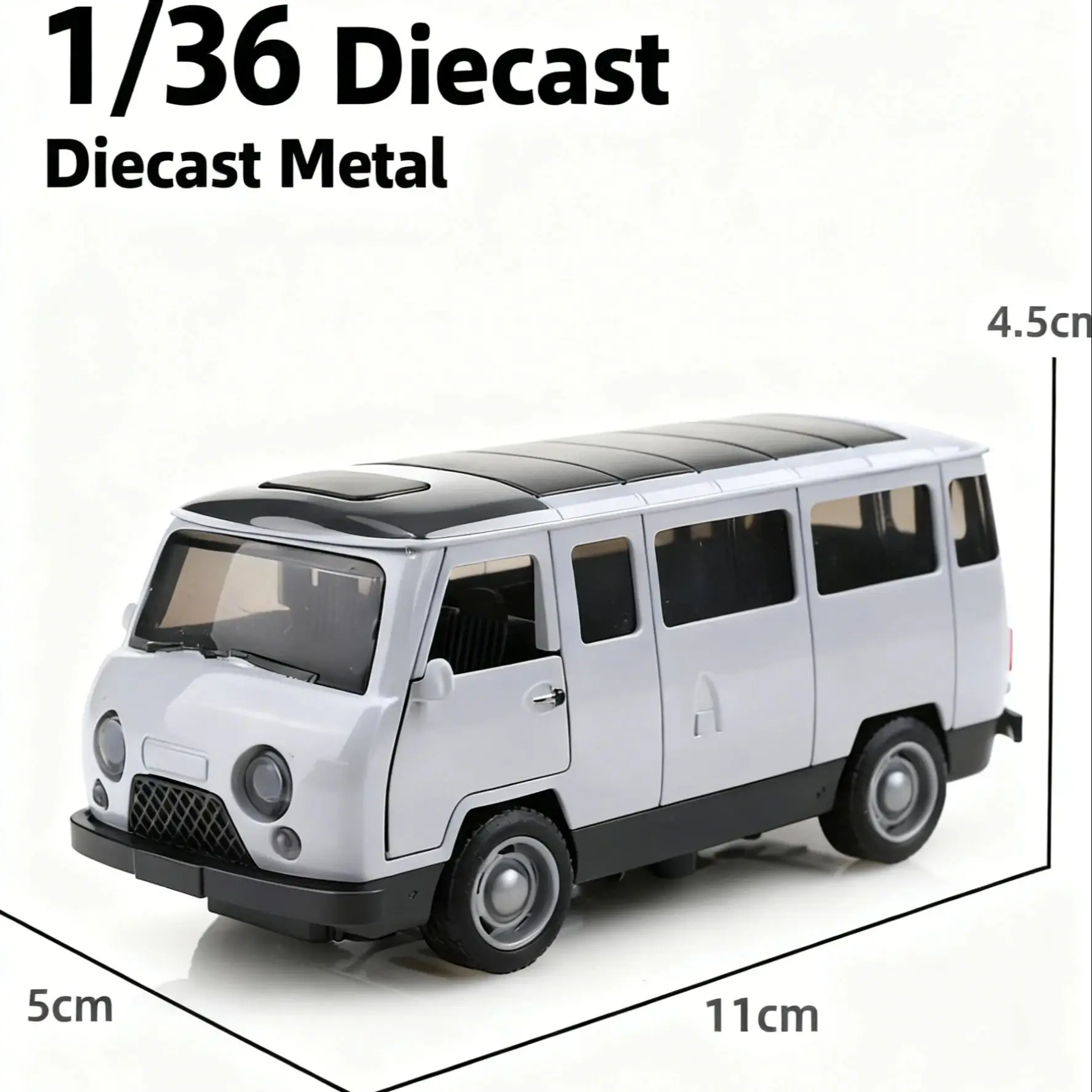 (Bagged) Réplica da escala 1/36 UAZ-452 van de pullback vintage de três portas, metal fundido, brinquedo de menino, simulação autodesenvolvida.