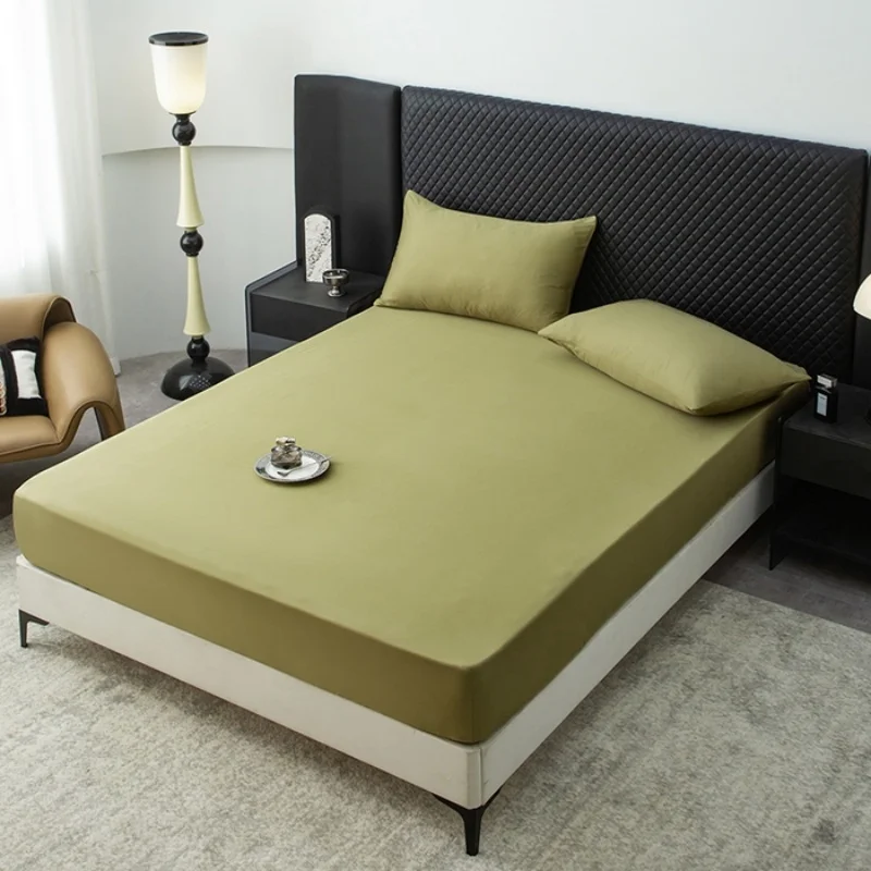 1pc Eucalpyptus Lyocell Bamboo Fitted Sheet,Olive Green Summer Cool Feeling Mattress Cover 120*200+30cm Full Queen Bed Use