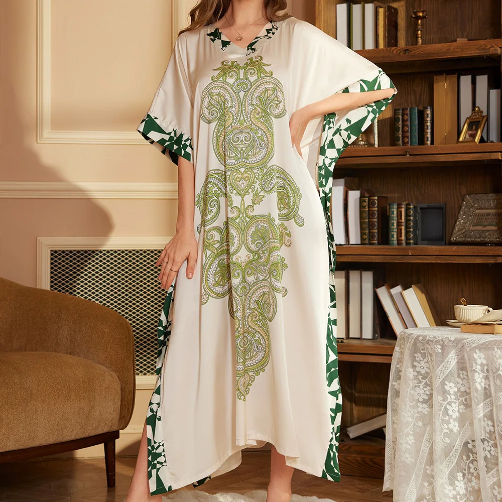 Ropa de dormir larga de gran tamaño para el hogar, ropa de dormir para mujer, ropa informal con mangas de murciélago, vestido largo, ropa de seda helada