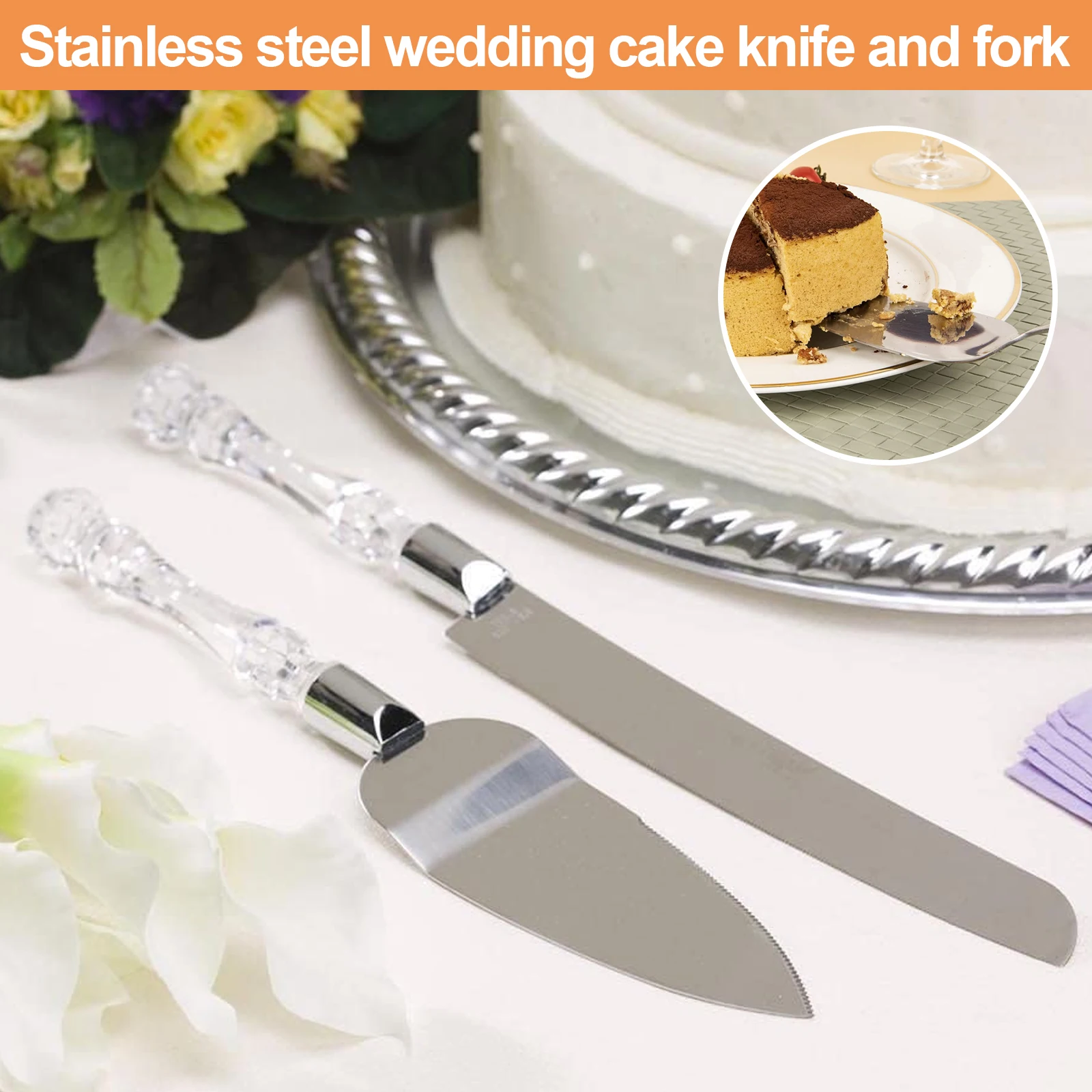 Stainless Steel Wedding Cake Knife Fork Wedding Birthday Supplies Crystal Handle Cake Knife Shovel Triangle Shovel Bread Knife