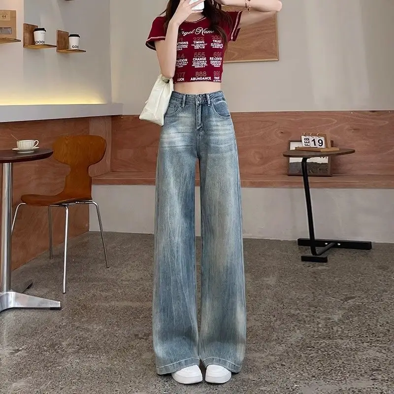 レディースワイドレッグストレートハイウエストショート丈カウボーイパンツブルーシャイニー セール中 トップセラー ティーン向けユニークなトラウザーズ