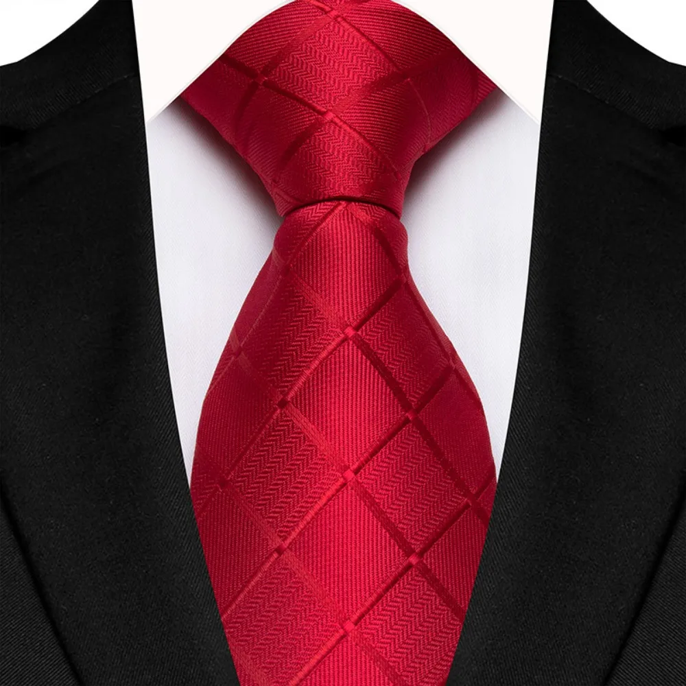 New 8CM Mens Necktie Satin Single Color Plaid & Checks Ties Woven Pattern Groom Jacquard Party Accessories
