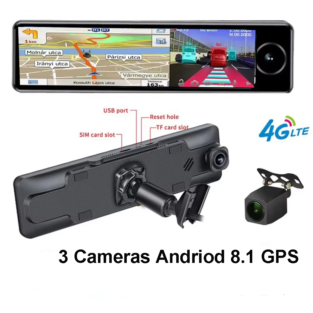 3 Cameras Car Dash Recorder 10.8