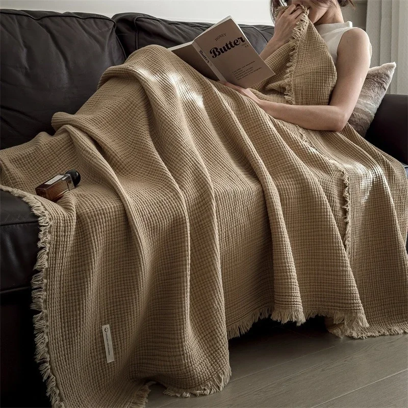 Thick Cotton Yarn Blanket Advanced with Tassels Air Conditioning Quilt Living Room Couch Office Nap Soft Skin-friendly Blankets