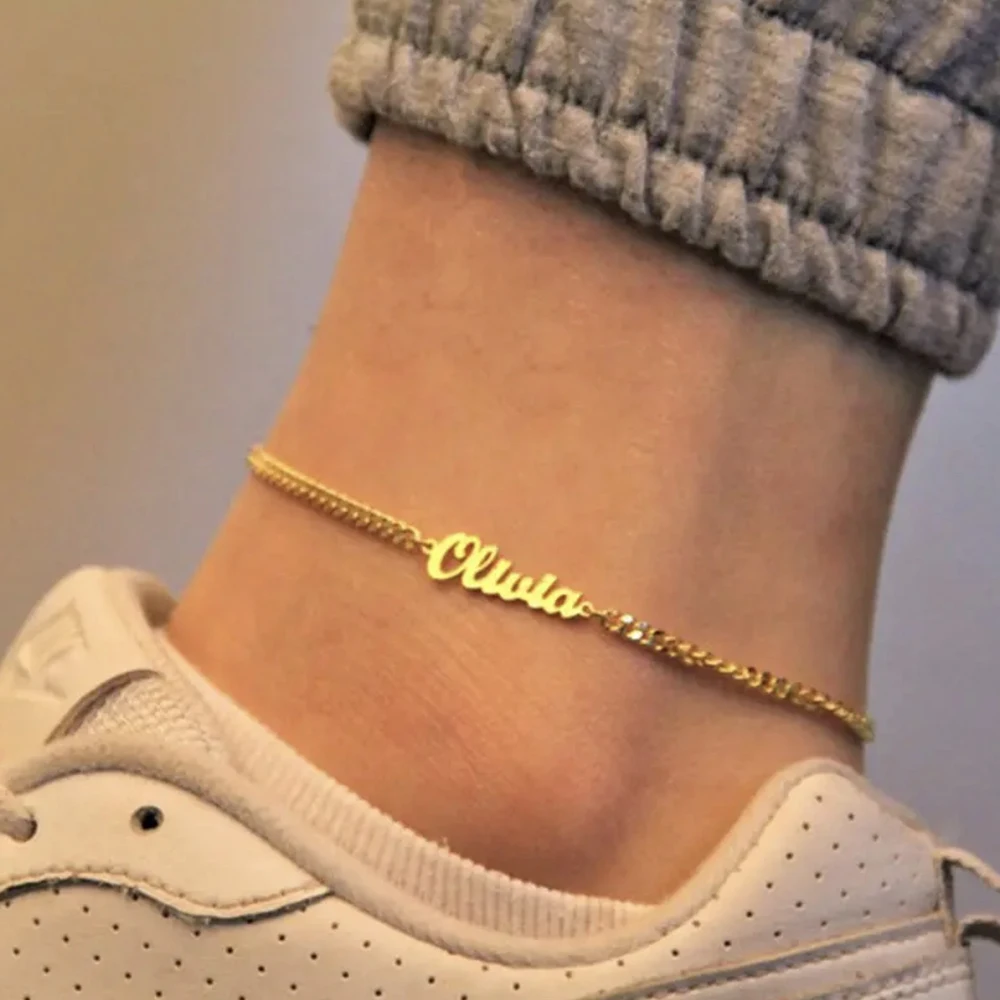 Custom Anklet for Woman Stainless Steel Personalized Name Cuban Chain Anklet On The Leg Gift Jewelry Wholesale Dropshipping