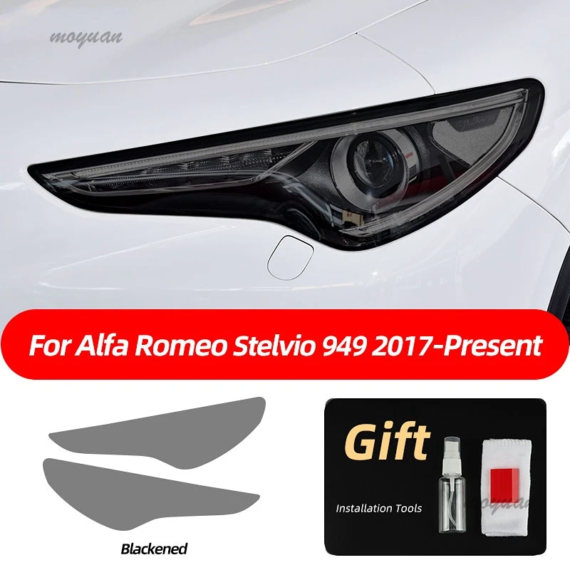 2X Car Headlight Protective Film Front Light Transparent Smoked Black TPU Sticker For Alfa Romeo Stelvio 949 2017-On 2020-2022