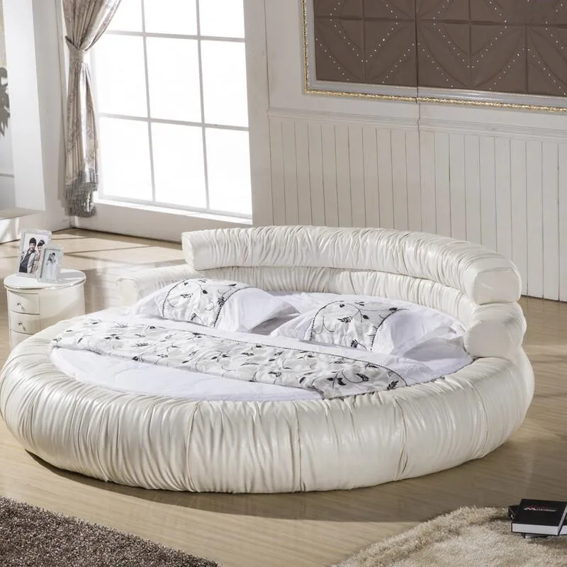 Brown White Double Bed Decoration Adults Elegant Wooden Circle Double Bed Frame Modern Luxury Cama Casal Furniture For Home
