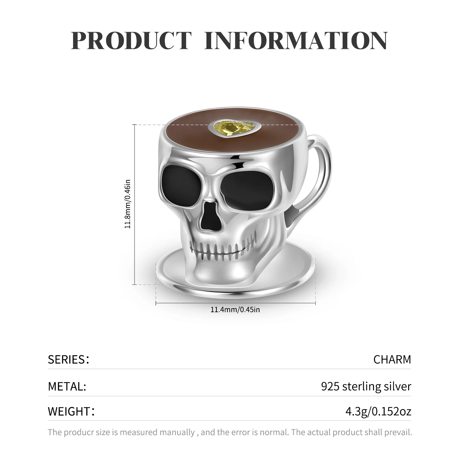 JIUHAO 925 Sterling Silver Enamel Skull Coffee Cup Drink Bead Charm Safety Chain for Original Bracelet Bangle Women Fine Jewelry