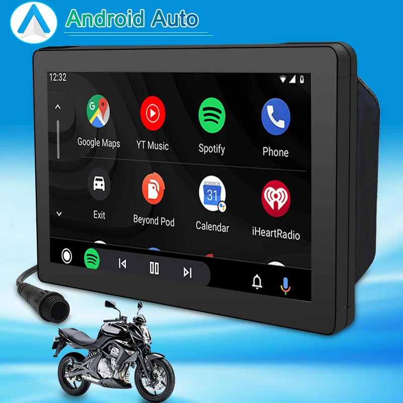 7 Inch Motorcycle Display Wireless Apple Carplay Android Auto IPX7 Waterproof Multimedia Navigation GPS HD Touch Screen Wifi BT