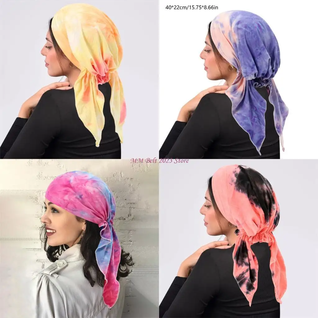 49ME Breathable Wrap Chemo Cap Hair Cover Cultural Print  Hat Unique Two Tail Design For Everyday Use