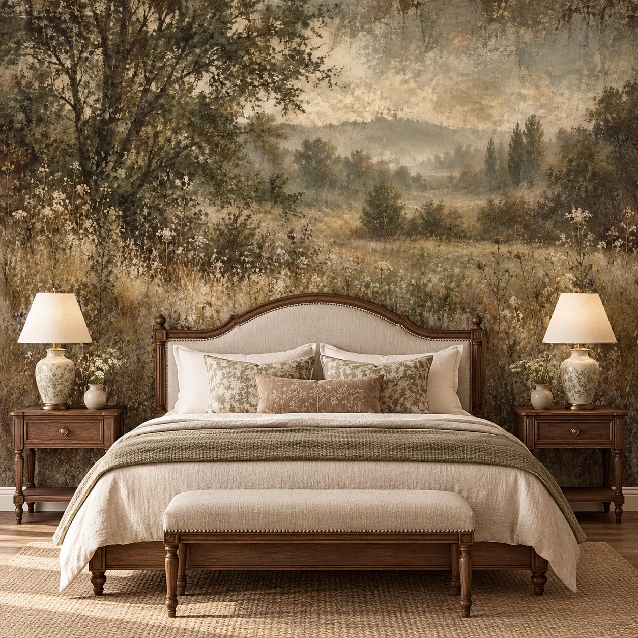 Vintage Landscape Wallpaper Mural Rustic Meadow Forest Wall Art Living Room Bedroom Non Self Adhesive Nature Wall Decor Pastoral