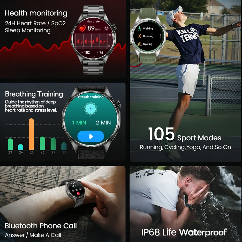 2026 New Bluetooth Call Smart Watch Men 1.53-inch AMOLED HD Screen Sports IP68 Waterproof Heart Rate Smartwatch Watch 6 Pro