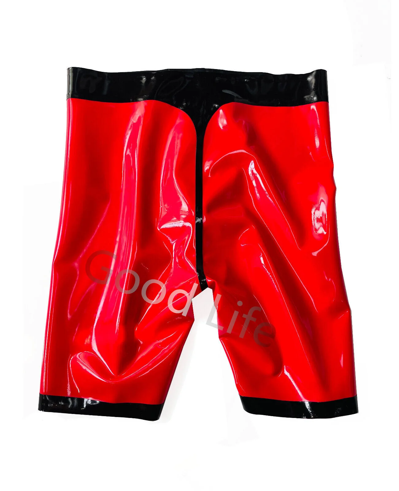 Handmade Natural Red And Black Sexy Latex Boxer Shorts With Trims Front Zipper Underwear