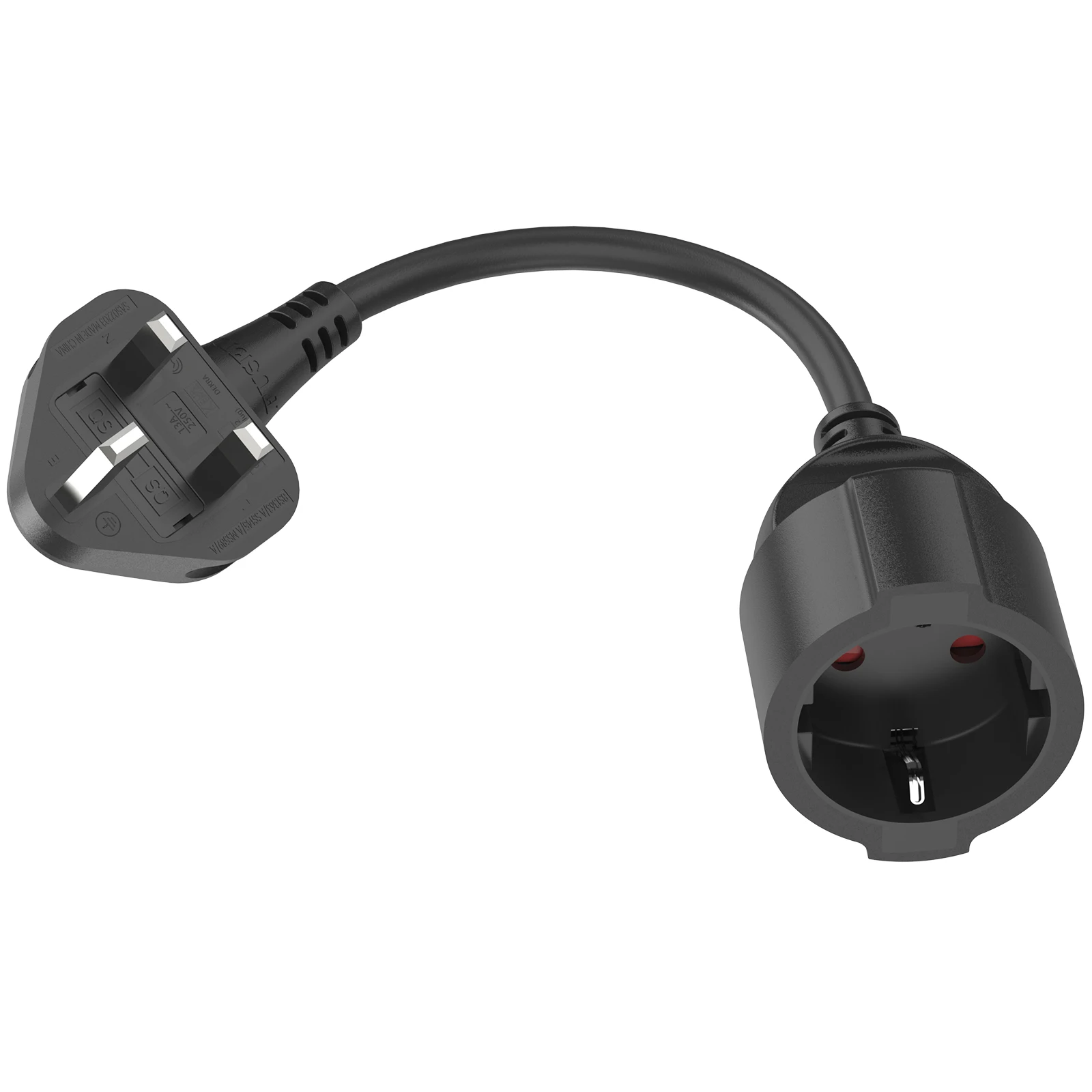 EU To UK Plug Adapter, European to British Power Extension Cord Male to Female Socket 250V/13A 0.83ft Cable For Travel