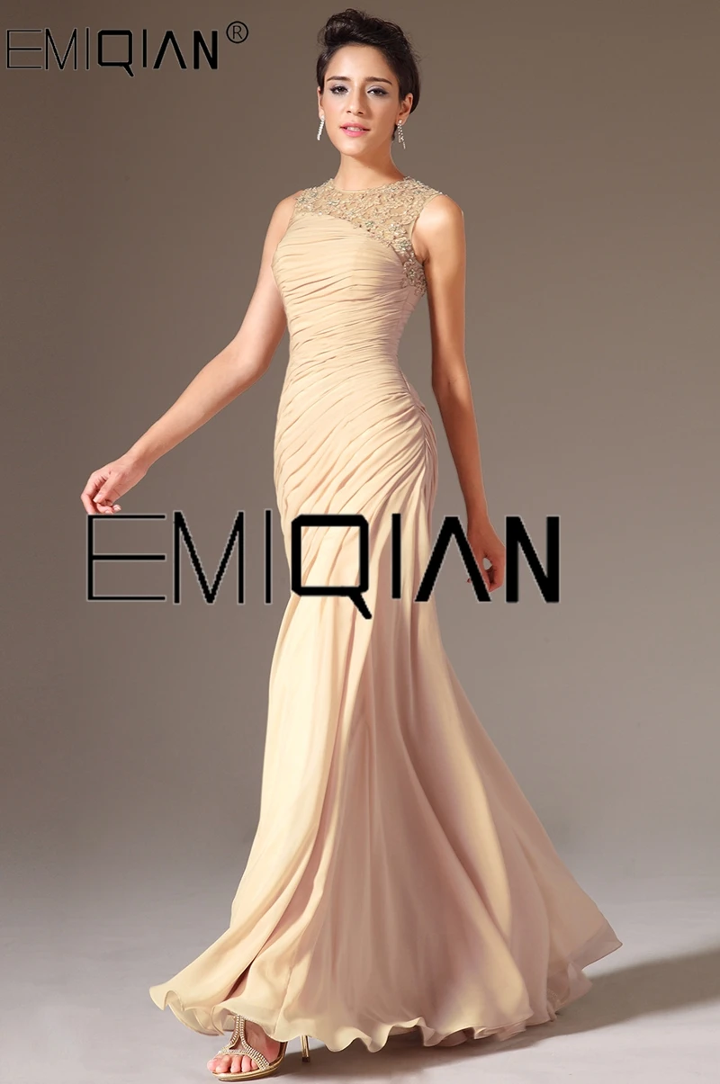 O Neck Champagne Chiffon Mermaid Evening Dress Formal Evening Gowns