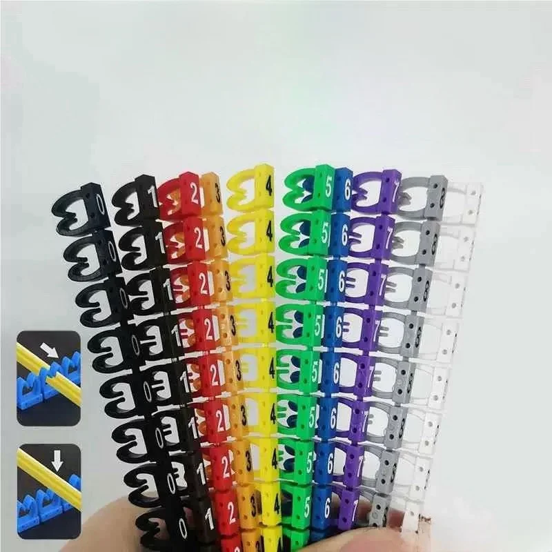 100PCS Cable Markers Colourful M-Type Marker Number Tag Label For 2-8mm Wire Network Cable Wire Marker Tag Label for Cat5
