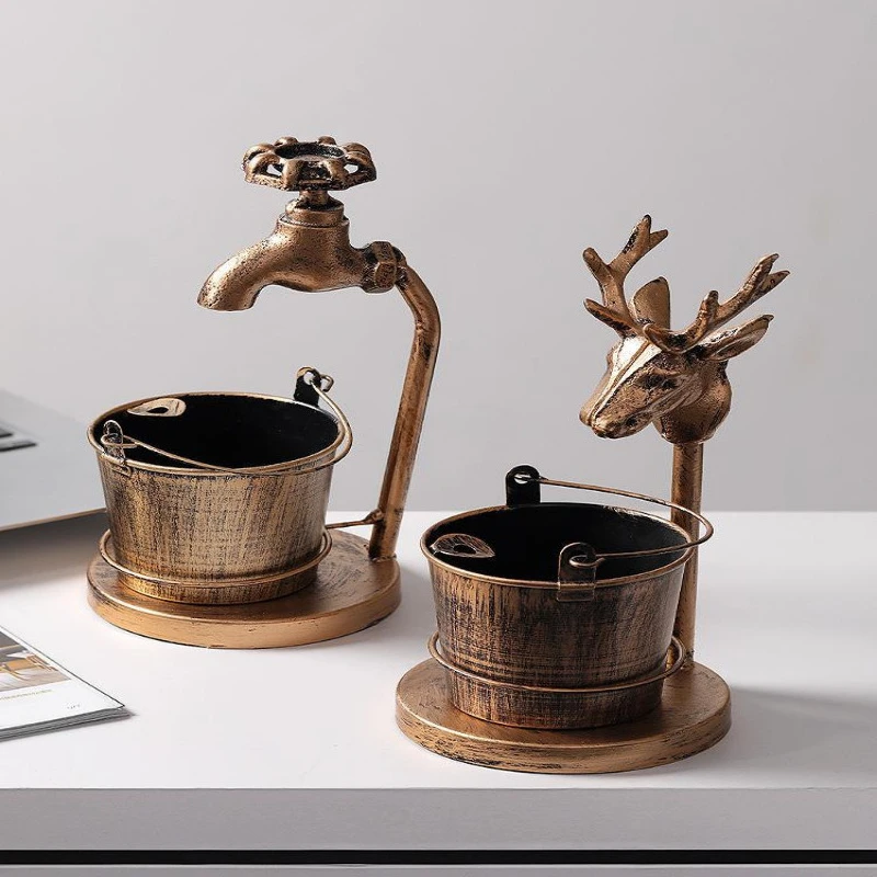 Creative Retro Iron Ashtray, Home Living Room Coffee Table Decoration Office Supplies Office Portable Faucet shaped Ashtray, 1Pc