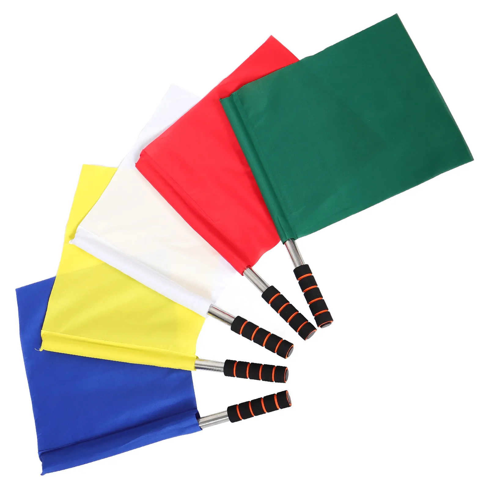 5Pcs Referee Flags Polyester Pongee Stainless Steel Poles Handheld Official Hand Waving Flags Competition Sports Match Signal