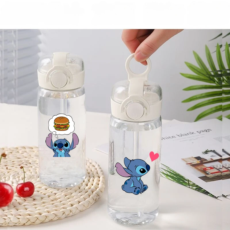 Disney Anime New Portable Portable Plastic Drinking Straw Cute Stitch Children Student Cup Children Boy Girl Handheld Cup Giift