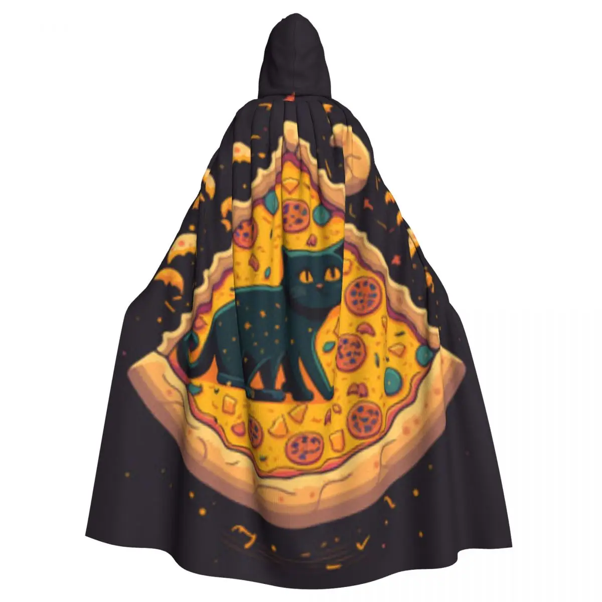 Unisex Witch Party Reversible Hooded Adult Vampires Cape Cloak Cute Cat Pizza