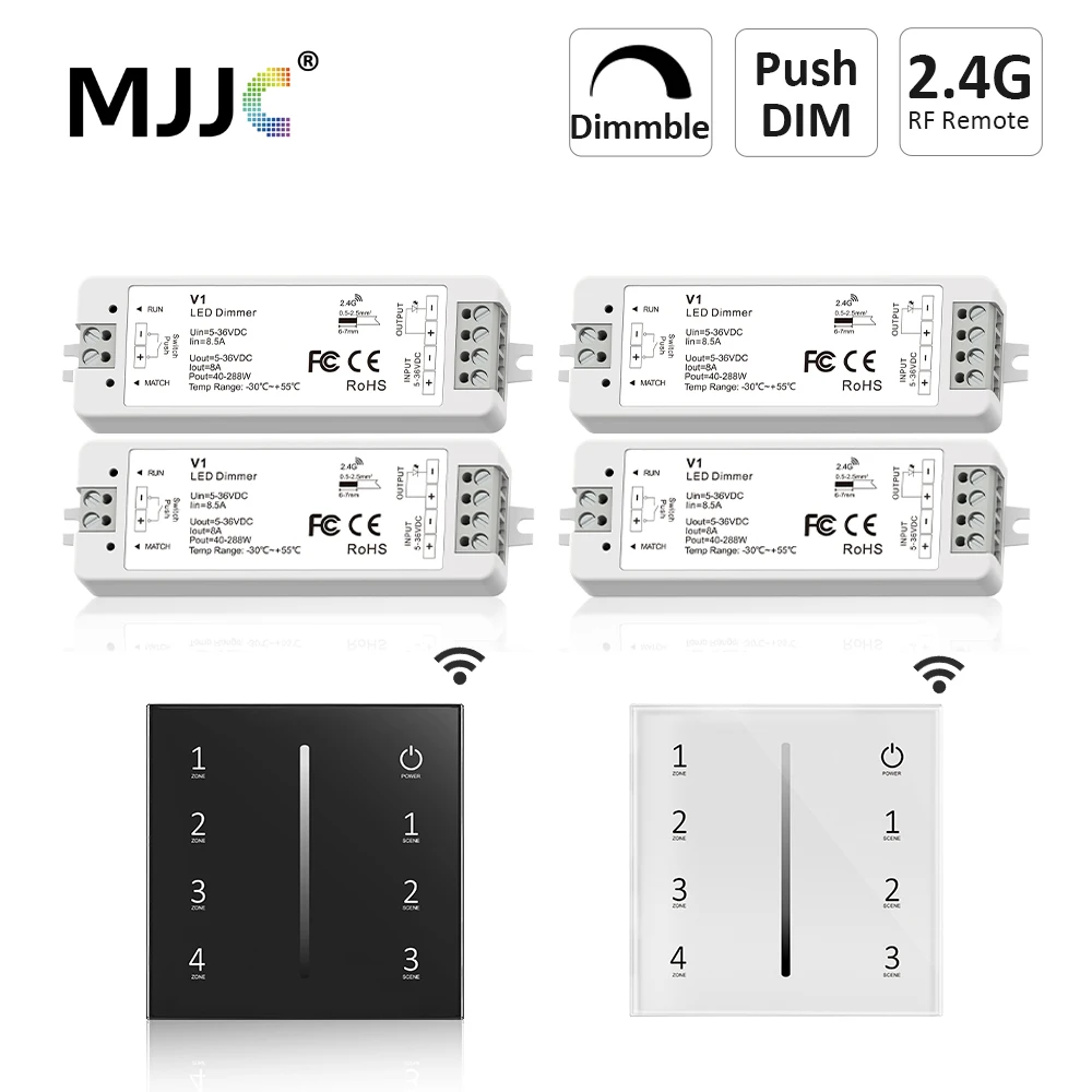 DC5V 12V 24V 36V V1 LED Dimmer Controller for Single Color Strip Lights PWM Wireless Wall Touch Switch Remote White Lamp Dimming
