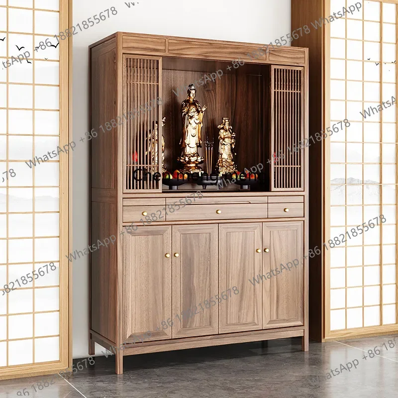 

Discount Black walnut casket offering table Solid wood hidden door Buddhist cabinet Household Buddhist hall cabinet